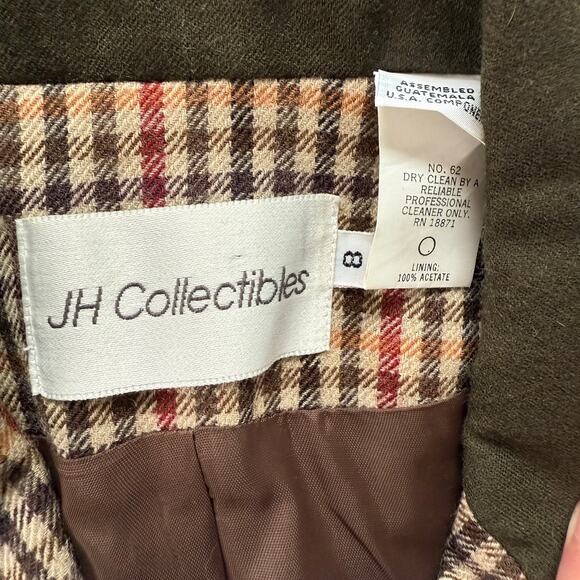 Vintage 100% Wool Tweed Fitted Blazer Jacket in Brown Tan Houndstooth Plaid, 8 - Picture 4 of 13